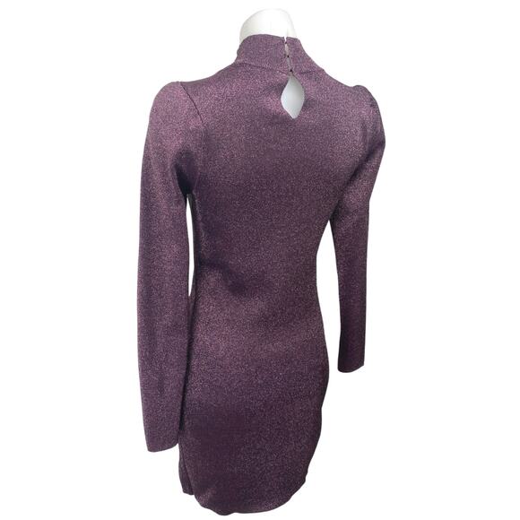 ASTR The Label Purple Metallic Long Puff Sleeve Sweater Mini Bodycon Dress Sz M - Picture 2 of 5